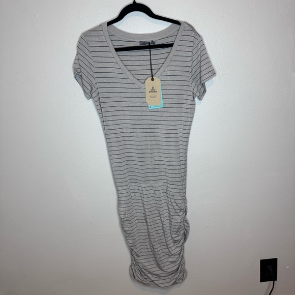 NWT Prana Women's Foundation Dress with Gathered Top Gray and Black Strips - Picture 4 of 12